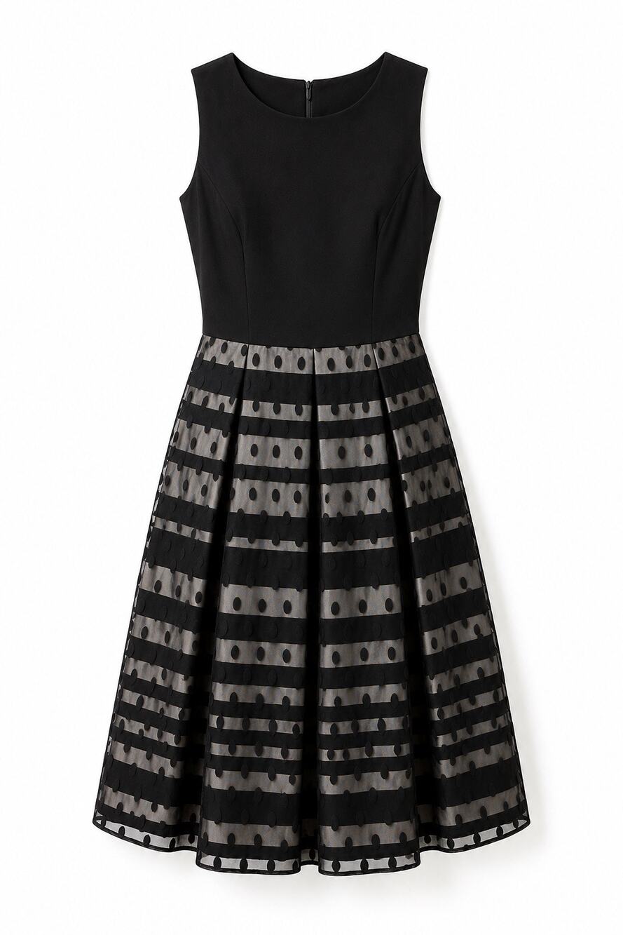 R & K Black Polka Dot and Stripe Dress